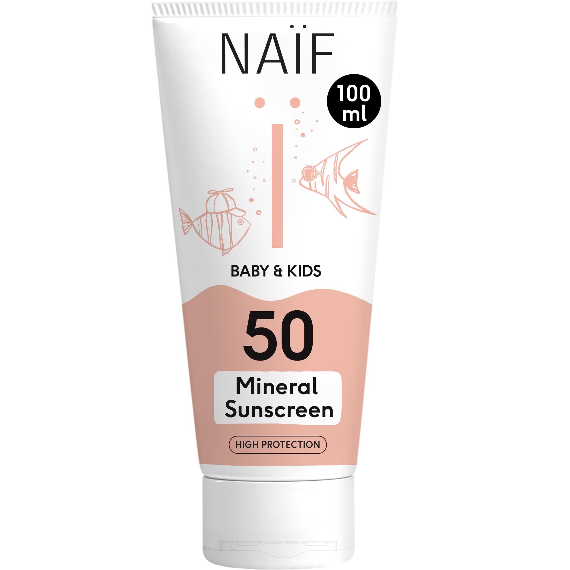 Naïf Protector Solar Mineral para Bebés y Niños – FPS 50, fragancia suave, crema sin octocrileno, protección UVA/​UVB, resistente al agua, dermatológicamente probado, sin microplásticos – 100 ml