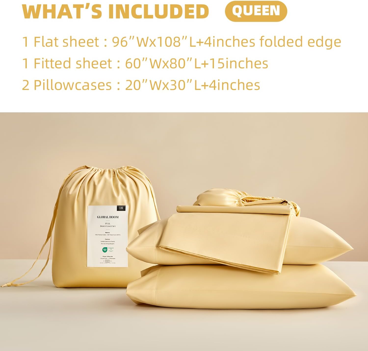 100% Cotton 4-Piece Sheet Set, Minimalist Style - Bed Sheets with Flat Sheet, Fitted Sheet and 2 Pillowcases | Lightweight, Soft, Durable & Easy Care (Butter Yellow, Queen) Yellow Queen (U.S. Standard)