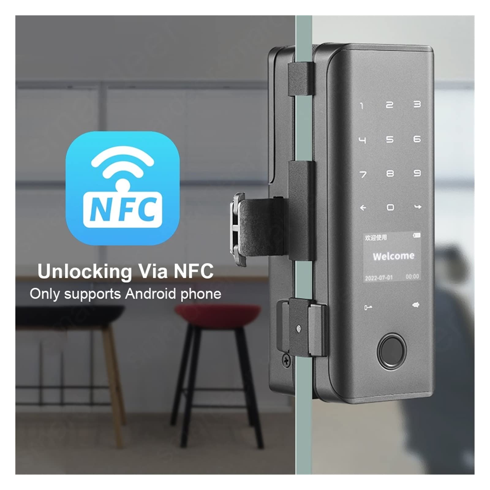 Serratura Smart, Serratura intelligente con blocco biometrico dell'impronta digitale for porta in vetro for l'app Tuya Impronta digitale senza chiave/Password/NFC/Carta/Chiave/App(Options 5)
