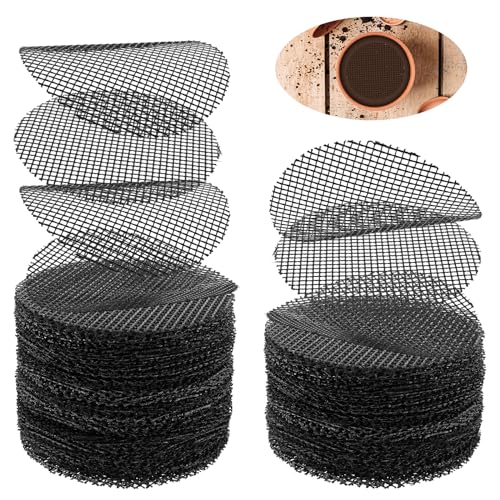 ASTER 100 Pack Flower Pot Hole Mesh, 2 Inch Plant Pot Drainage, Plastic Mesh Sheet Prevent Soil Loss (Black, Round)