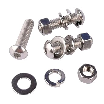 10 Sets 1/4-20 x 1-1/2" Button Head Socket Cap Bolts Screws, Hex Nuts, Flat & Lock Washers, 304 Stainless Steel 18-8 Fully Machine Thread, Silver