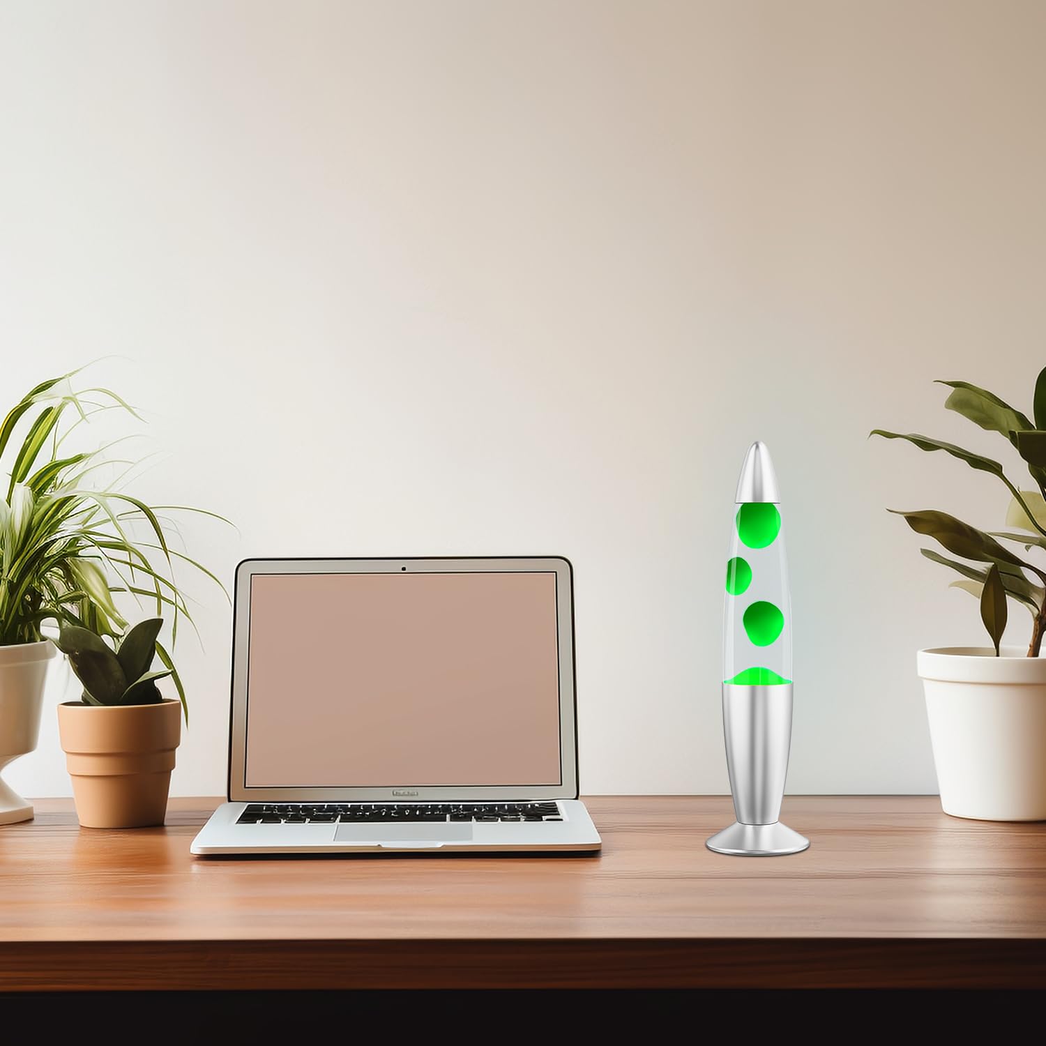 Kyzfy 13-Inch Liquid Motion Lamp,Magma Lamp, Mood Relaxation Light?Suitable for Home Decoration, Living Room, Office, Bedroom, café (White Water Green Wax (Silver), 13 inches)