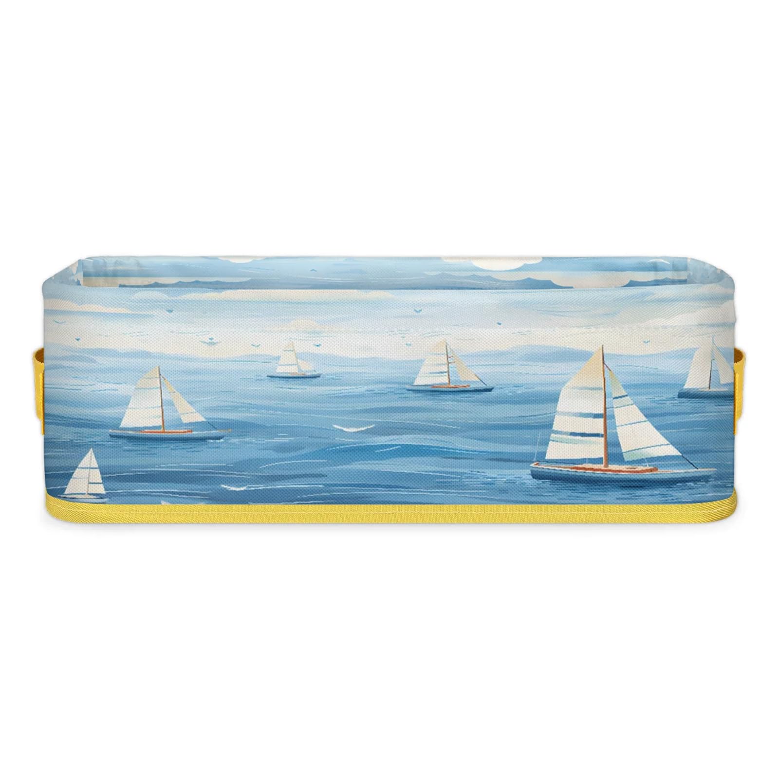 Sailboat Ocean Bathroom Storage Basket Waterproof Foldable Storage Bins with Handles Decorative Toilet Paper Storage Basket for Organizing for House Bathroom Toiletries Set of 2
