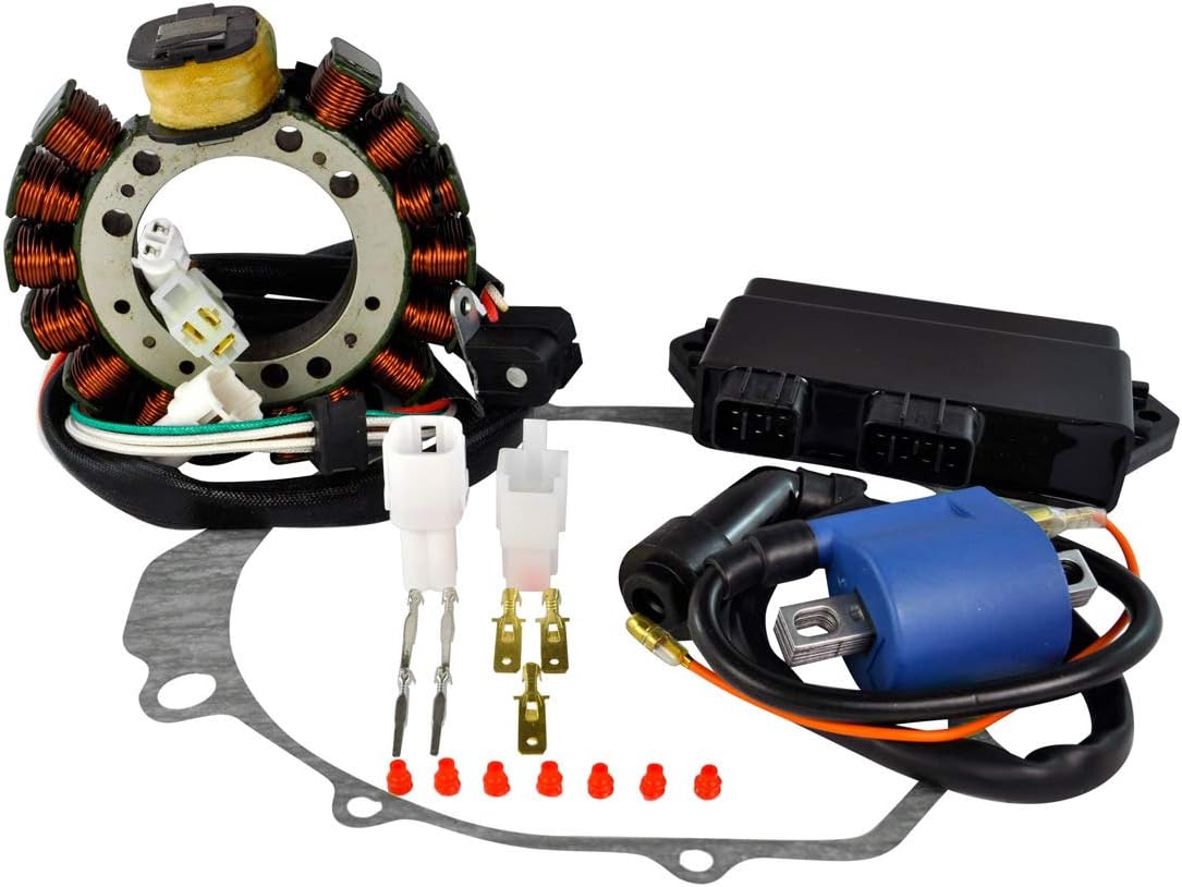 RMSTATOR Kit Stator + PeakRPM CDI Box + External Ignition Coil + Crankcase Cover Gasket Replacement for Yamaha YFM 350 Warrior 1997-2001