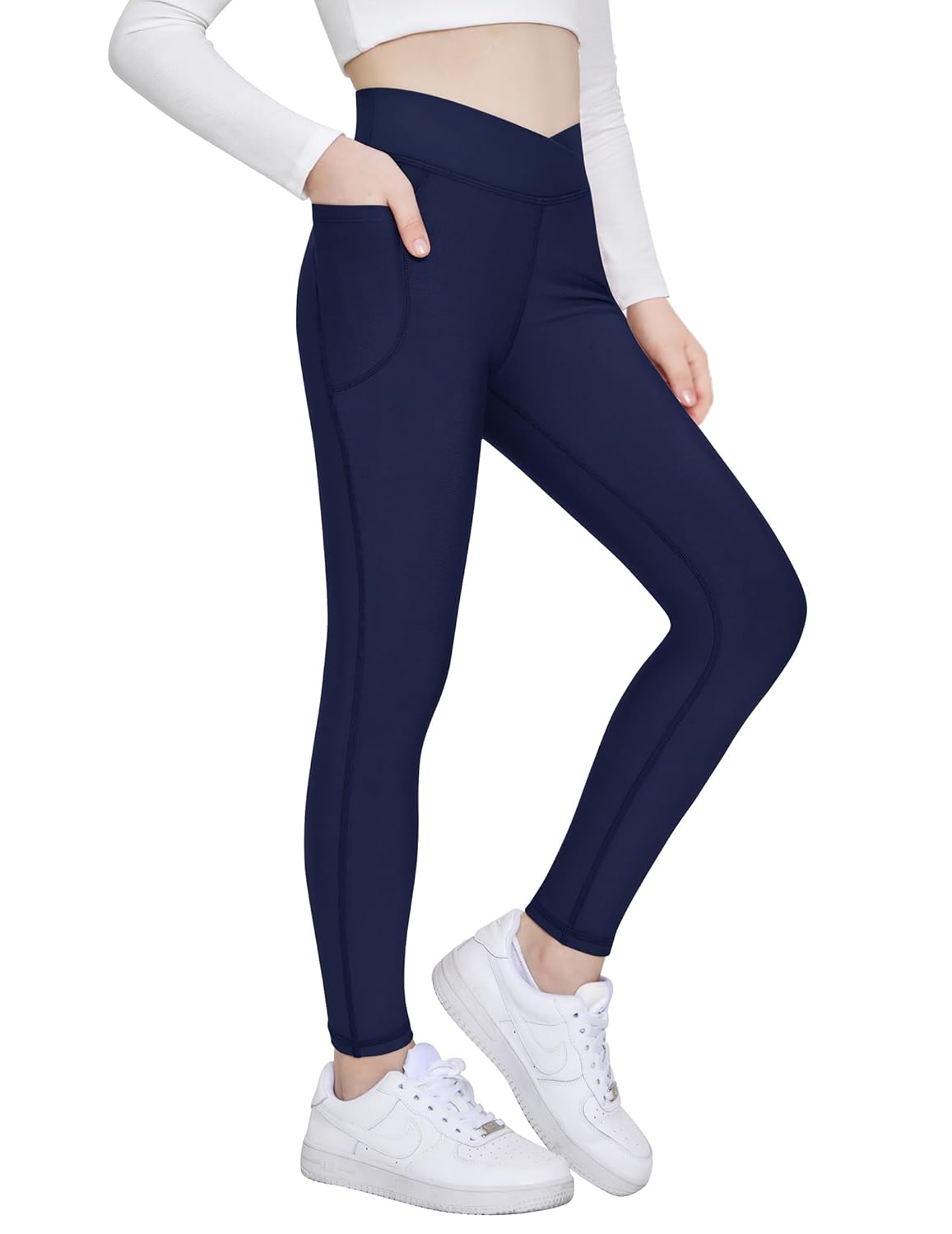 Zaclotre Calça legging infantil forrada com lã resistente à água no inverno quente crossover atlética ioga com bolsos