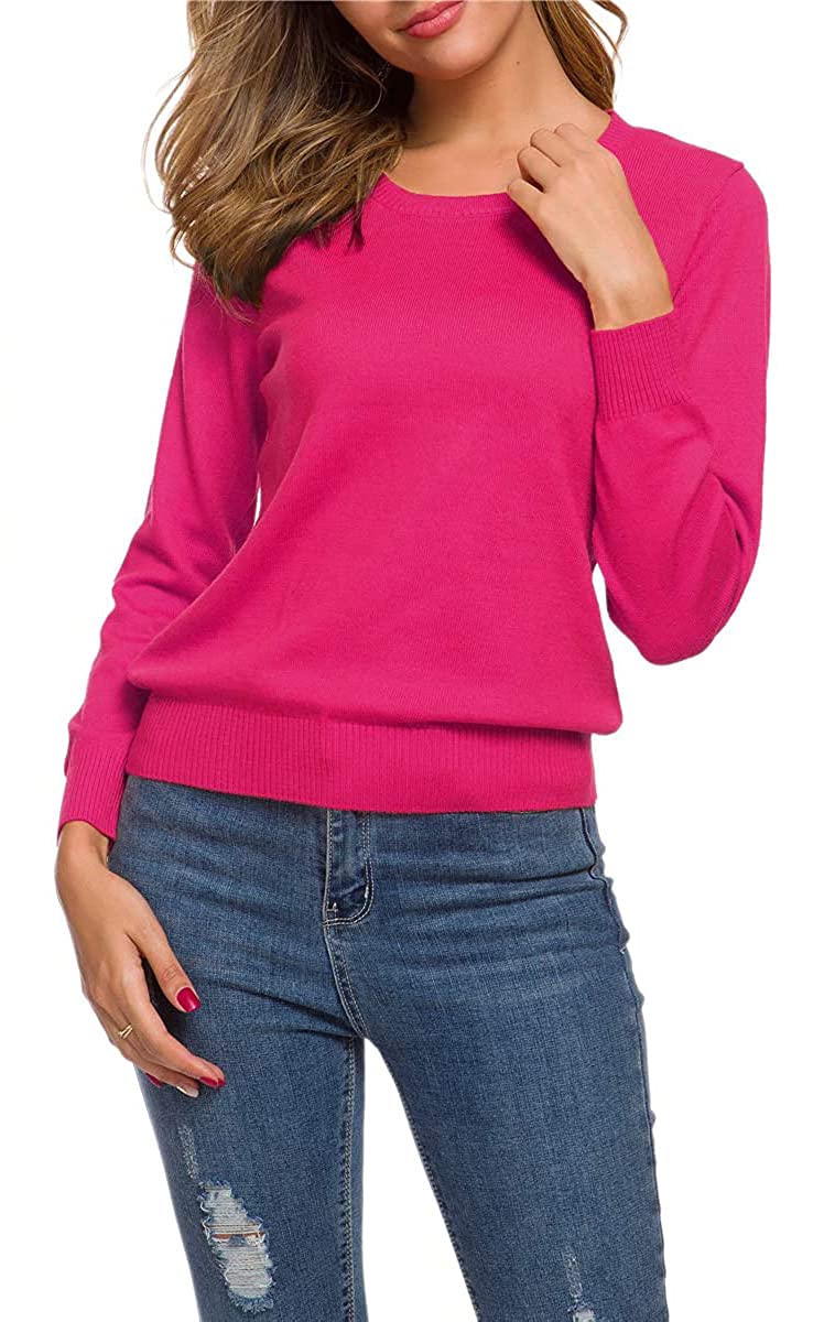 DAIMIDY Women's Pullover Sweaters Cashmere Blend Soft Tops，Short Sleeves and Long Sleeves, 9#hot Pink, XXL