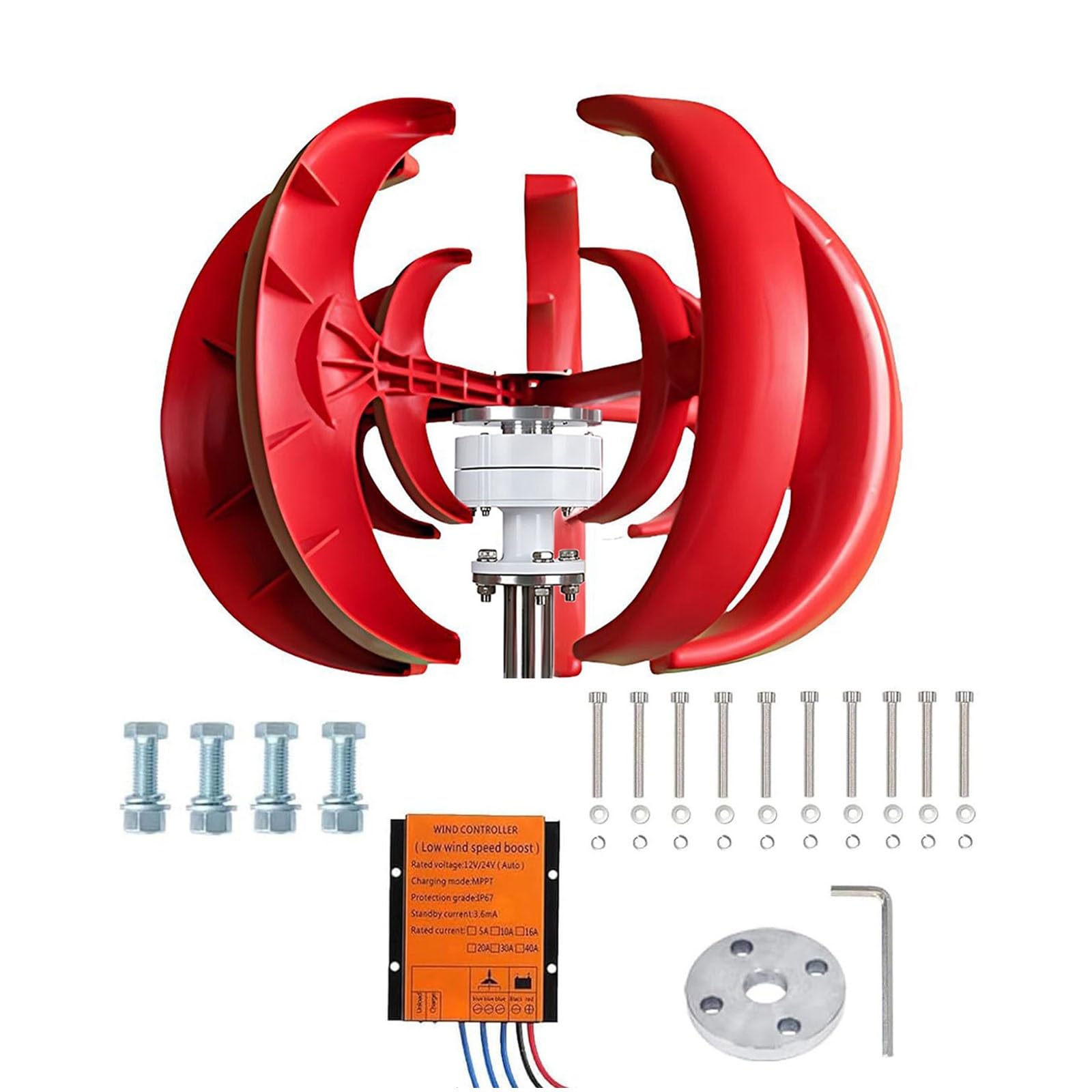 Generador Eólico para Sistema Híbrido Solar 100W 300W 500W, 12V 24V 48V Turbina Vertical con Regulador, Silencioso para Techo, Energía para Granja y Vigilancia(48V,500W)