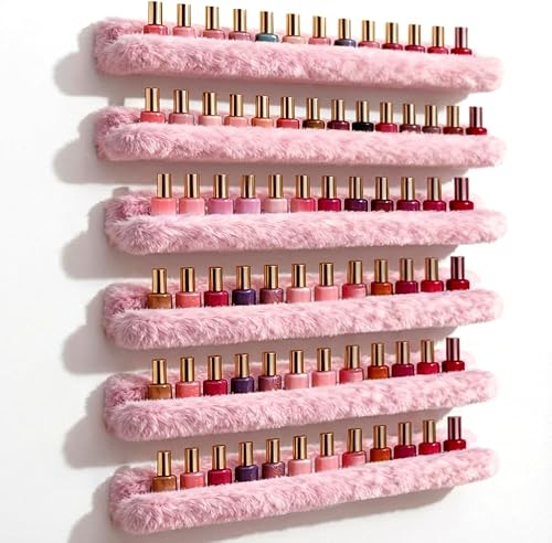 Miniatura 9 de YMVV - Organizador de esmaltes de uñas para montaje en pared - Estante de esmaltes de 15 pulgadas con acabado de espejo dorado, almacenamiento para