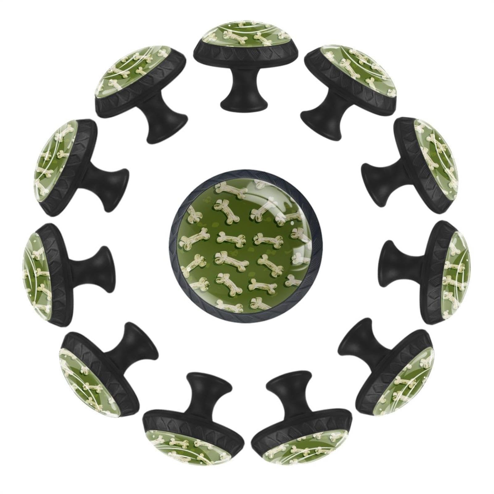 Boutons de tiroir ronds en verre Fun Green Bones lot de 12 pour cuisine et armoire