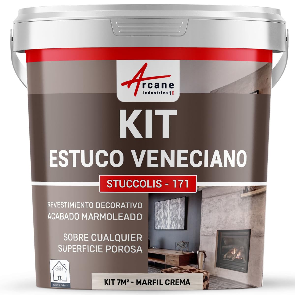Kit Estuco Veneciano Decorativo Interior - STUCCOLIS 7 m² Marfil Crema | Kit Completo, Uso Interior, Yeso, Cemento, Hormigón, Efecto Transparencia, Limpieza con Agua - Arcane Industries