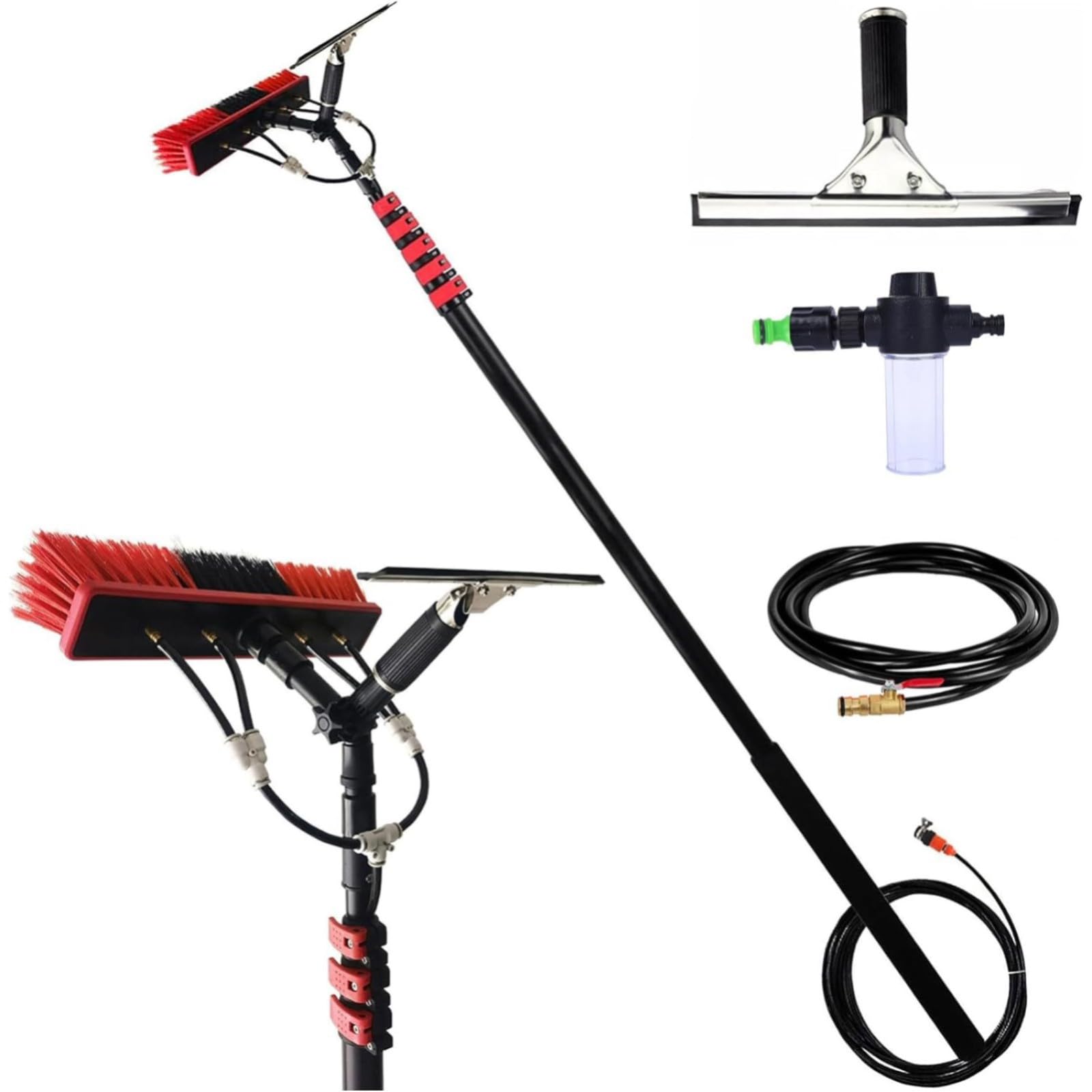 GTHTUHFD 3.6-10.8 M Extendable Window Cleaning Pole,Water Fed Telescopic Brush,Window Cleaner Equipment Washing Kit:Water-Fed Brush,Squeegee And Soap Dispenser 35Cm,3.6M,35cm-10.8M