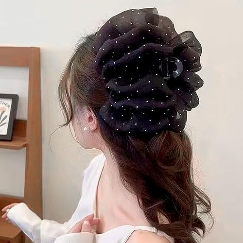 Miniatura 5 de Pinza para el cabello, pinza de pelo de tul de malla de gasa negra, clip de lazo de seda de sujeción fuerte para mujeres, accesorios para el cabello