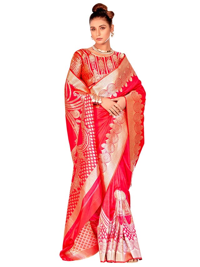 Satrani Women's Art Silk Banarasi Saree With Unstitched Blouse Piece(3003S423N_Dark Pink)
