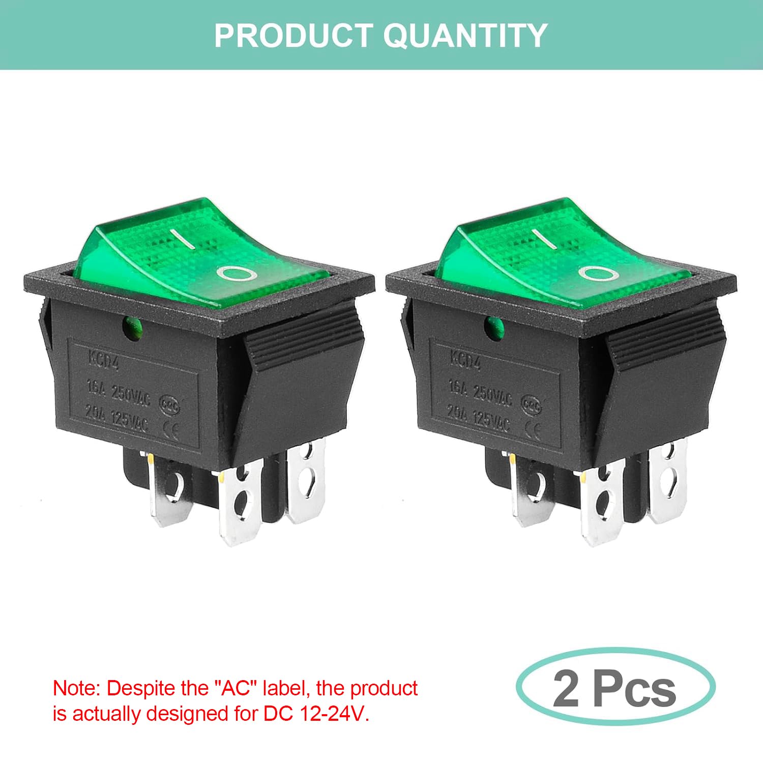 4点セット【マルチタスク】 QTEATAK KCD4 2Pcs DC 12V-24V 30A DPST 4-Pin 2 Position ON