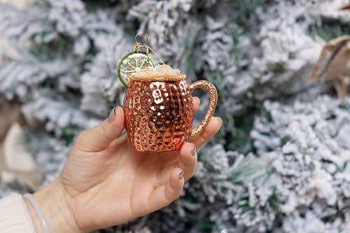 Miniatura 4 de Juego de 2 adornos de Navidad soplados de vidrio soplado Moscow Mule, adornos de cóctel de vidrio soplado para decoración de árbol de Navidad