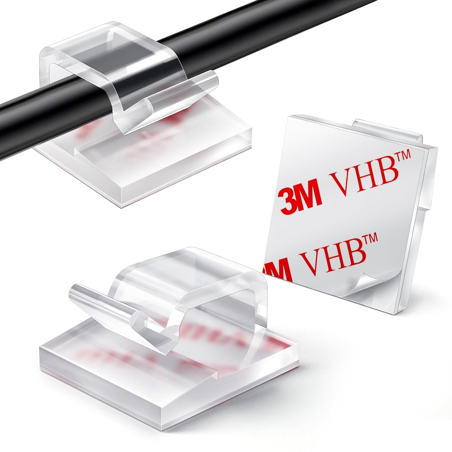 40PCS Cable Clips, MOXWARE Small Wire Clips Adhesive Cable Hooks Cord Organizer Holder Light Clips for Desk, Wall Cable Management, String Lights, Fairy Lights, Decorations Hanging - Clear (1)