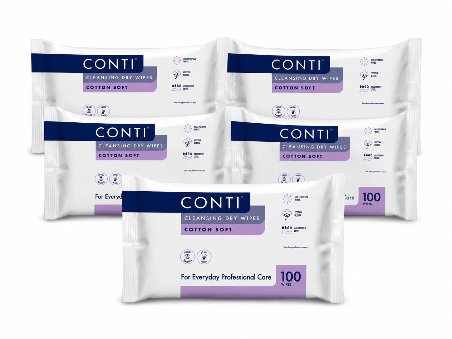 Conti SoSoft Large Heavyweight Dry Patient Cleansing Wipes (5 Packs of 100)