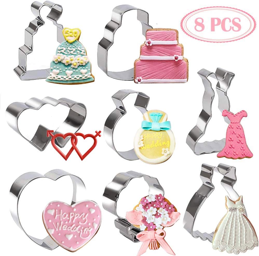 BAKHUK 8pcs 3 Inches Wedding Cookie Cutters Set, Stainless Steel Cutters for Baby Shower Wedding Birthday Decoration