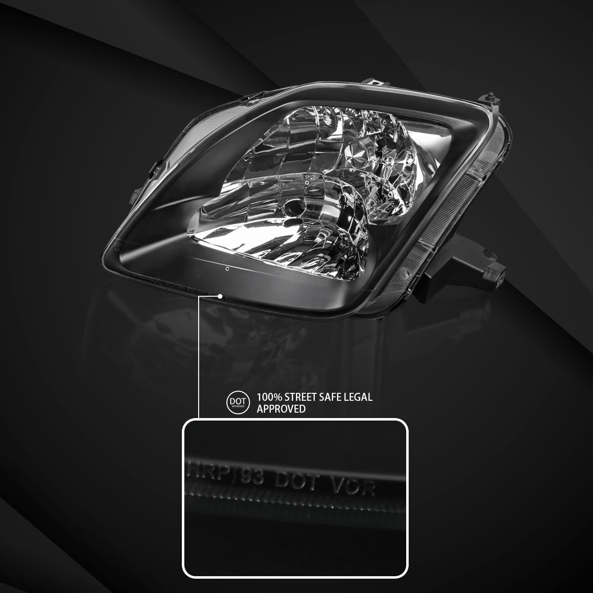 Autozensation Compatible with 1997-2001 Honda Prelude Black Clear Bezel Headlights L + R Pair Headlamp