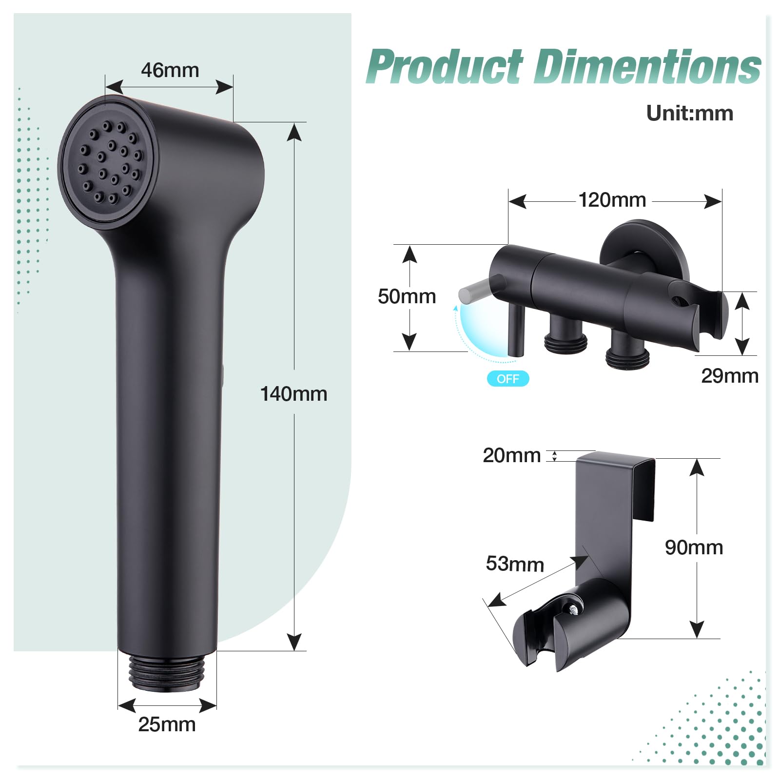 Faustina Bidet Doccetta Set per l'igiene personale per WC Bagno, Rubinetto con Pistola a Spruzzo Regolabile per Bidet Doccia, Montaggio a Parete in Ottone nero