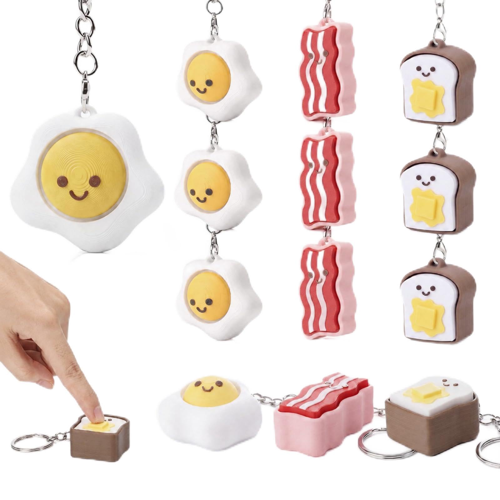 Kenning 12 Pcs Breakfast Clicker Fidget Keychain Bulk 3D Printed Fidget Toy