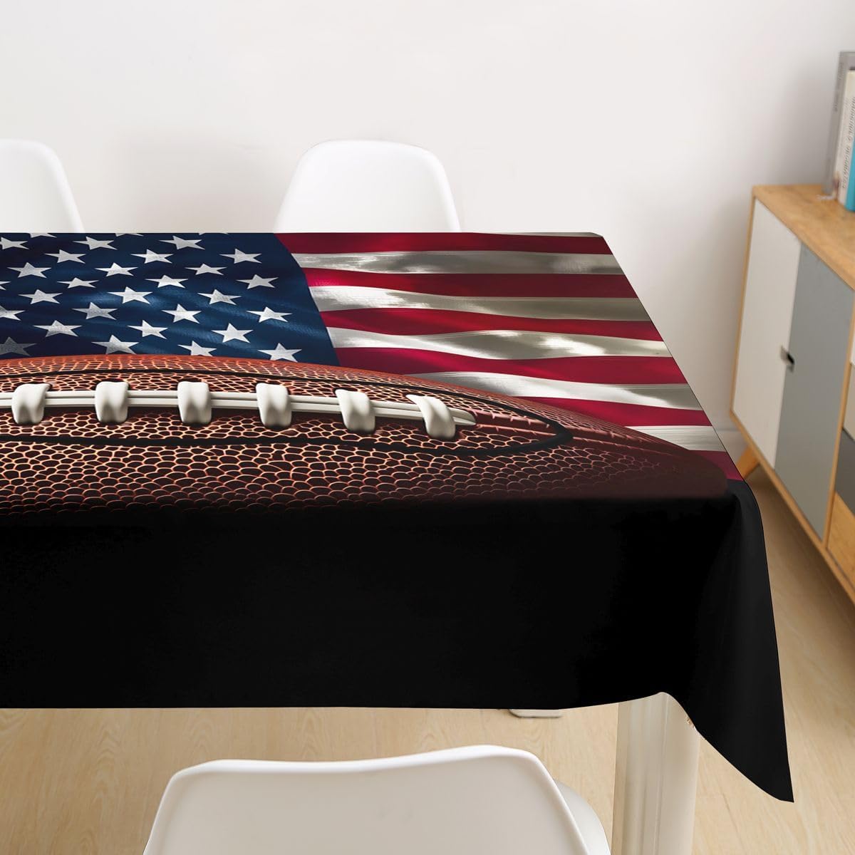 Homewish 3D Rugby Print Tablecloths,American Flag Table Cloth,Football Sports Games Table Accessories for Kitchen Dining Room Decor,Stars Stripes Dining-Table Cover,55"x94" image 2