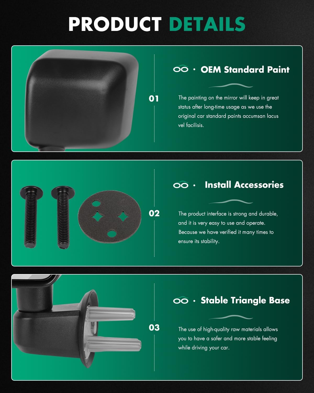 SCITOO Side View Mirror Driver Side Mirror Fit Compatible with 2007 2008 2009 2010 2011 2012 2013 2014 2015 2016 2017 For Jeep Wrangler Manual Adjustment Manual Folding Non-Heated