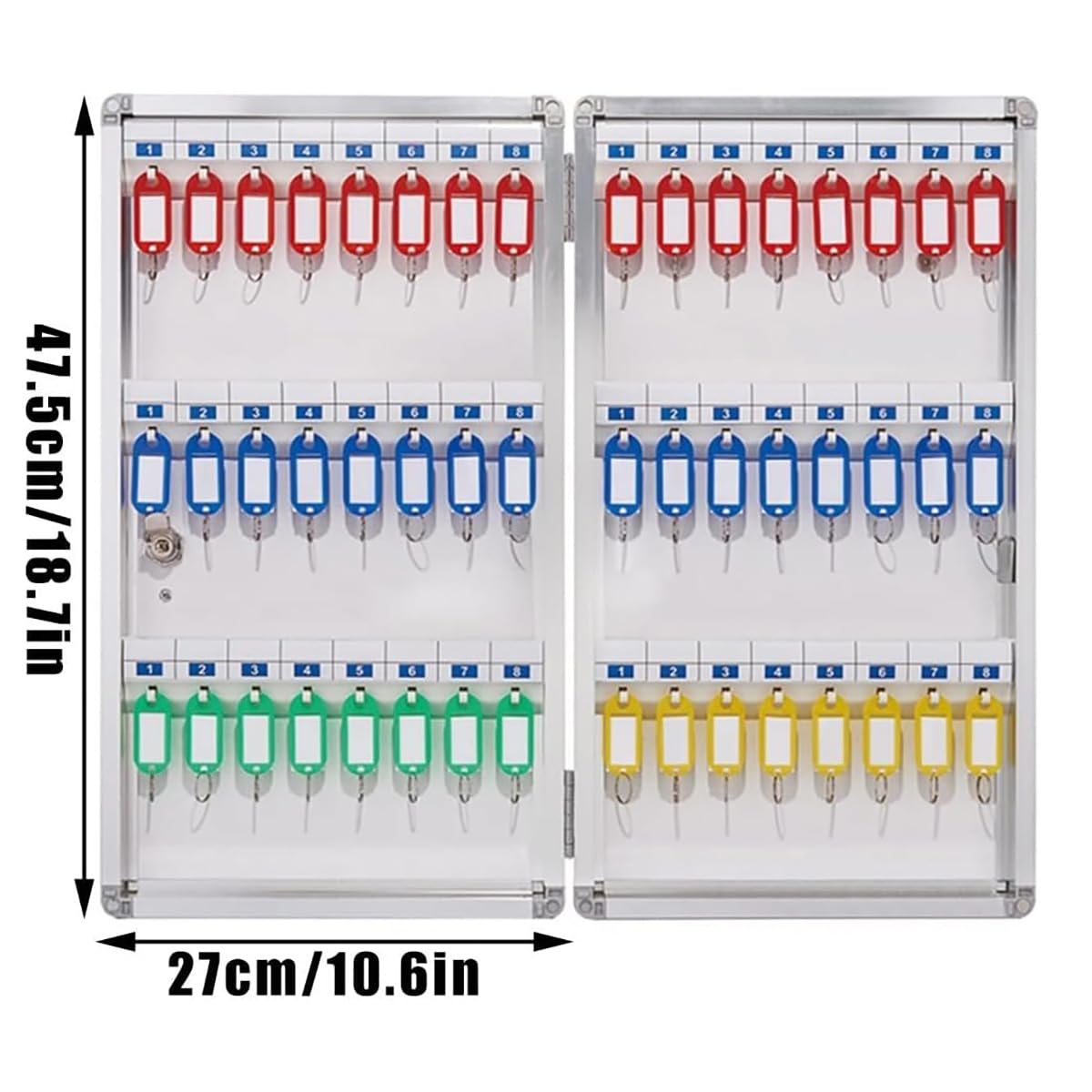 Caja de aleación de aluminio montada en la pared con cerradura de seguridad y etiquetas para llaves, ideal para aula, oficina, gimnasio, almacenamiento de 48 llaves