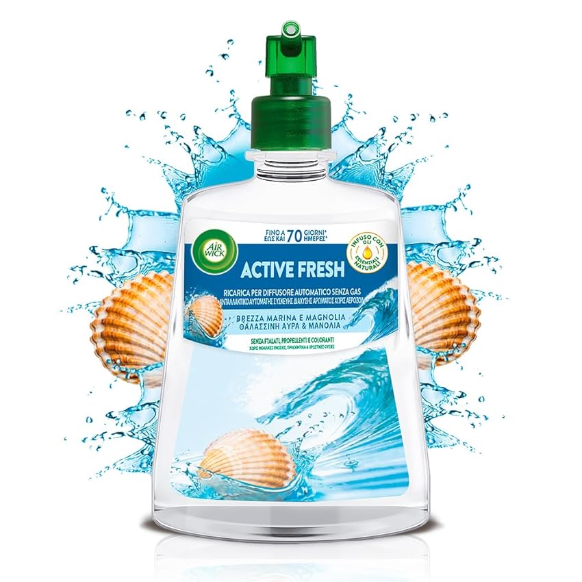 Airwick Active Fresh Deodorante per Ambienti, Ricarica per Diffusore Spray Automatico senza Gas alla fragranza Brezza Marina e Magnolia, 228 ml (Confezione da 1)