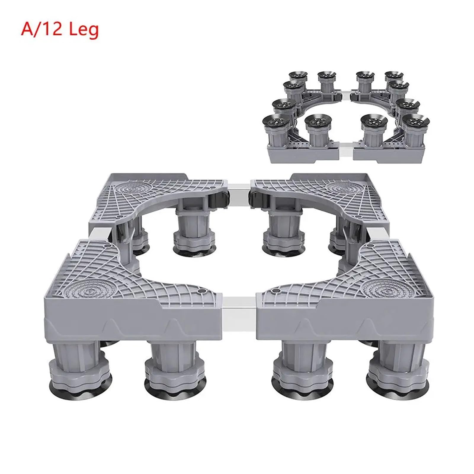 Soporte ajustable para lavadora y nevera, ruedas universales móviles para lavadora, secadora y nevera, base elevada, gris, diseño de 4 ruedas dobles.