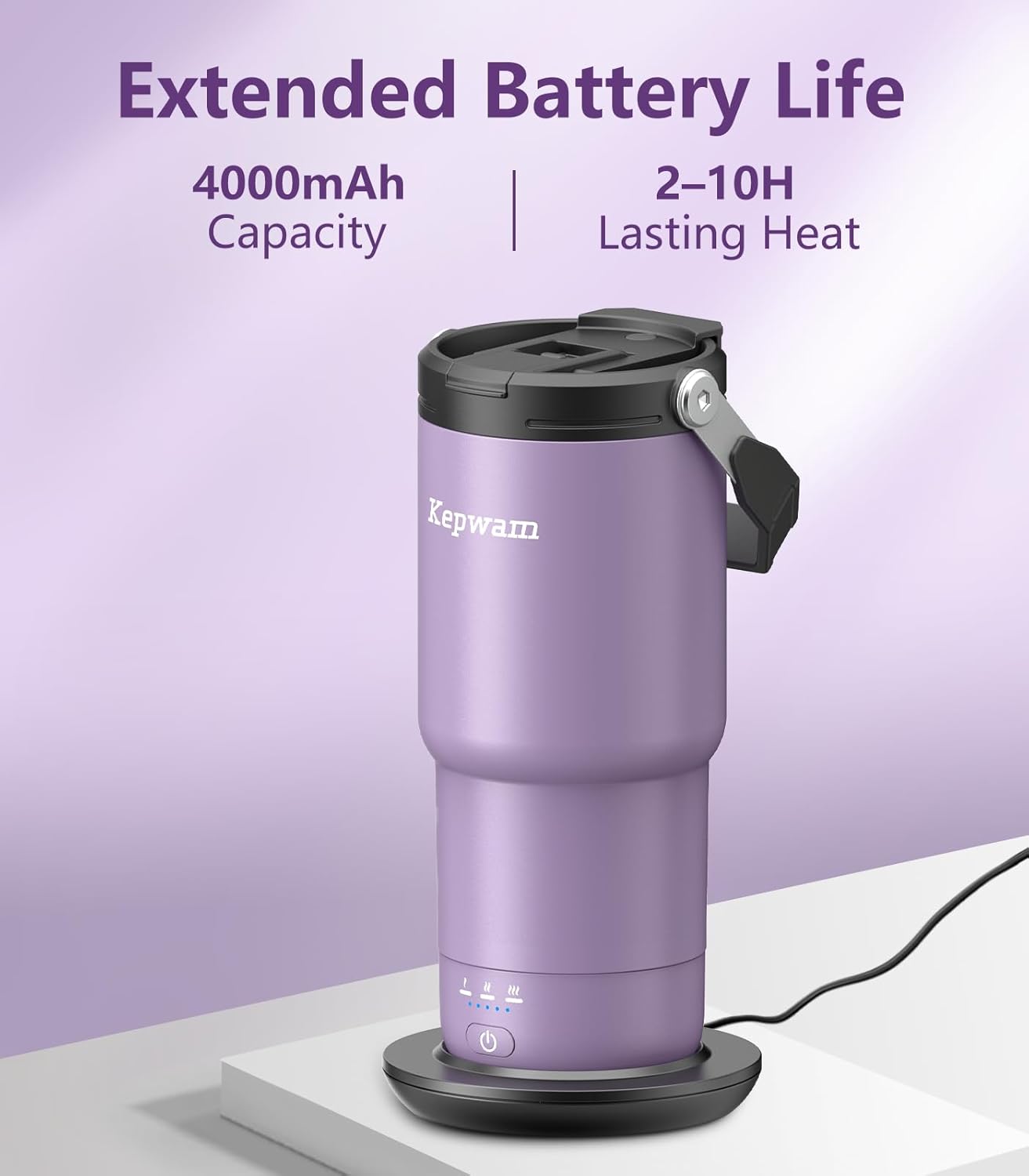 Kepwam T3 Self-Heating Travel Mug 20oz, Temperature-Controlled Coffee Warmer Mug, Smart Travel Coffee Mug Keep Coffee Drinks Hot, Heated Mug Great for Driver Outdoor Fits Car Cup Holders - Image 2