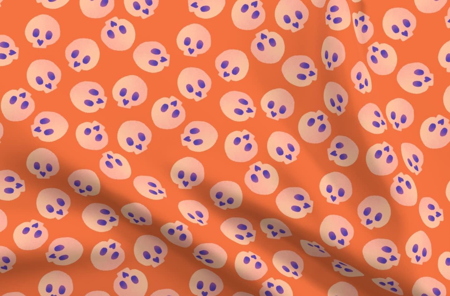Spoonflower Fabric - Orange Halloween Kawaii Spooky October Purple Printed on Petal Signature Cotton Fabric Fat Quarter - Sewing Quilting Apparel Crafts Decor