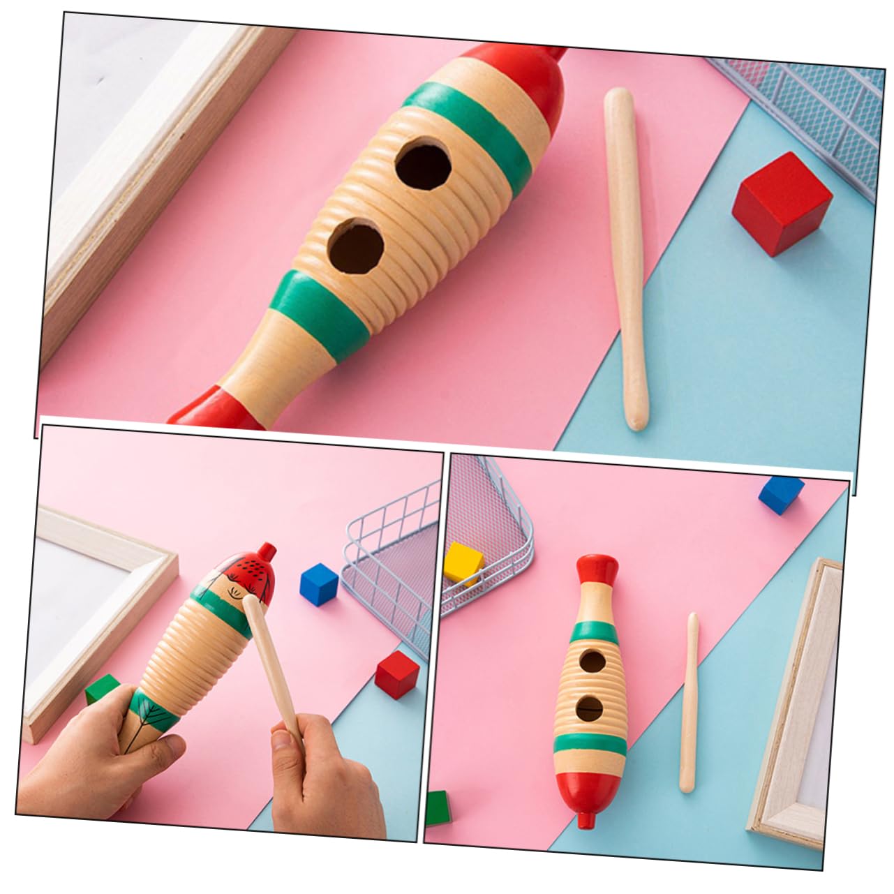 Set da 4 Strumenti Musicali in Legno Percussione Ragazzo Ragazza, Giocattoli Percussivi con Bastoncini, Design Delicato per Giochi Musicali Educativi