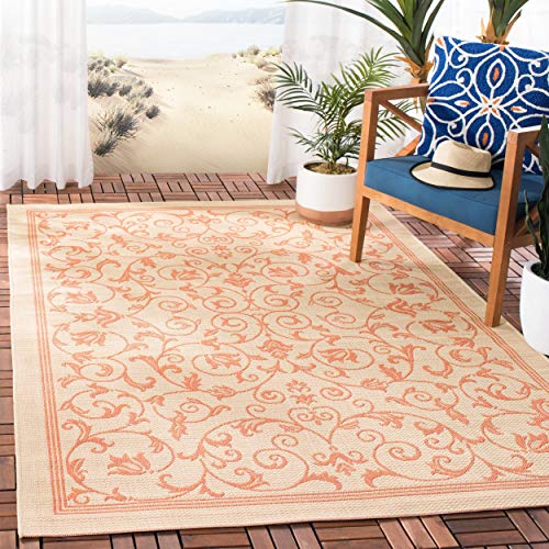 SAFAVIEH Washable Rug Outdoor Courtyard Collection - 2'7" x 5', Natural & Terracotta, Non-Shedding & Easy Cleaning, Ideal for Patio, Backyard, Mudroom (CY2098-3201)