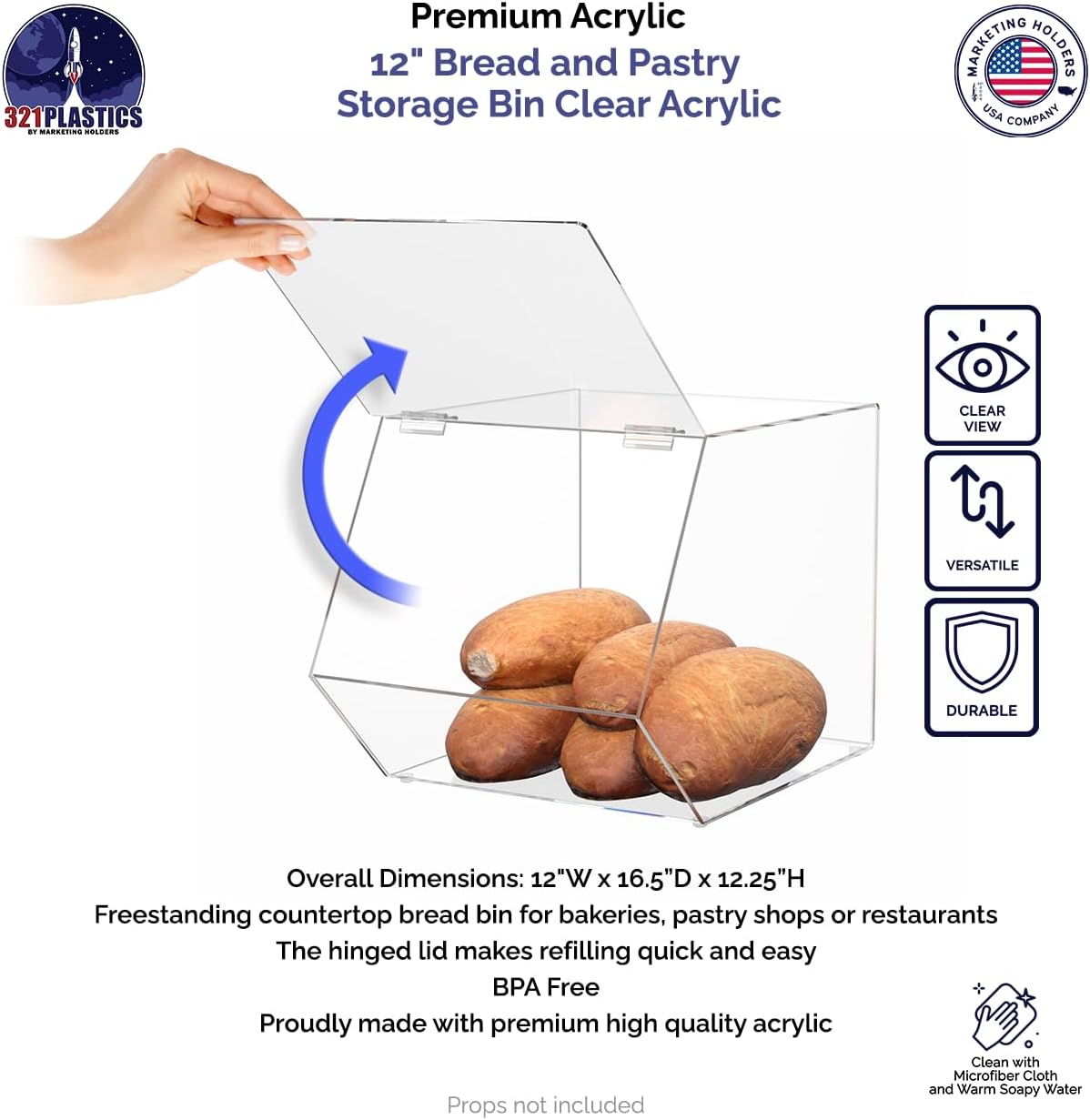 Marketing Holders Large Bread Box for Kitchen Countertop Pantry Organizers and Storage Bread Pastry Bin Dry Food Baked Goods Box 12” x 12” Countertop Storage