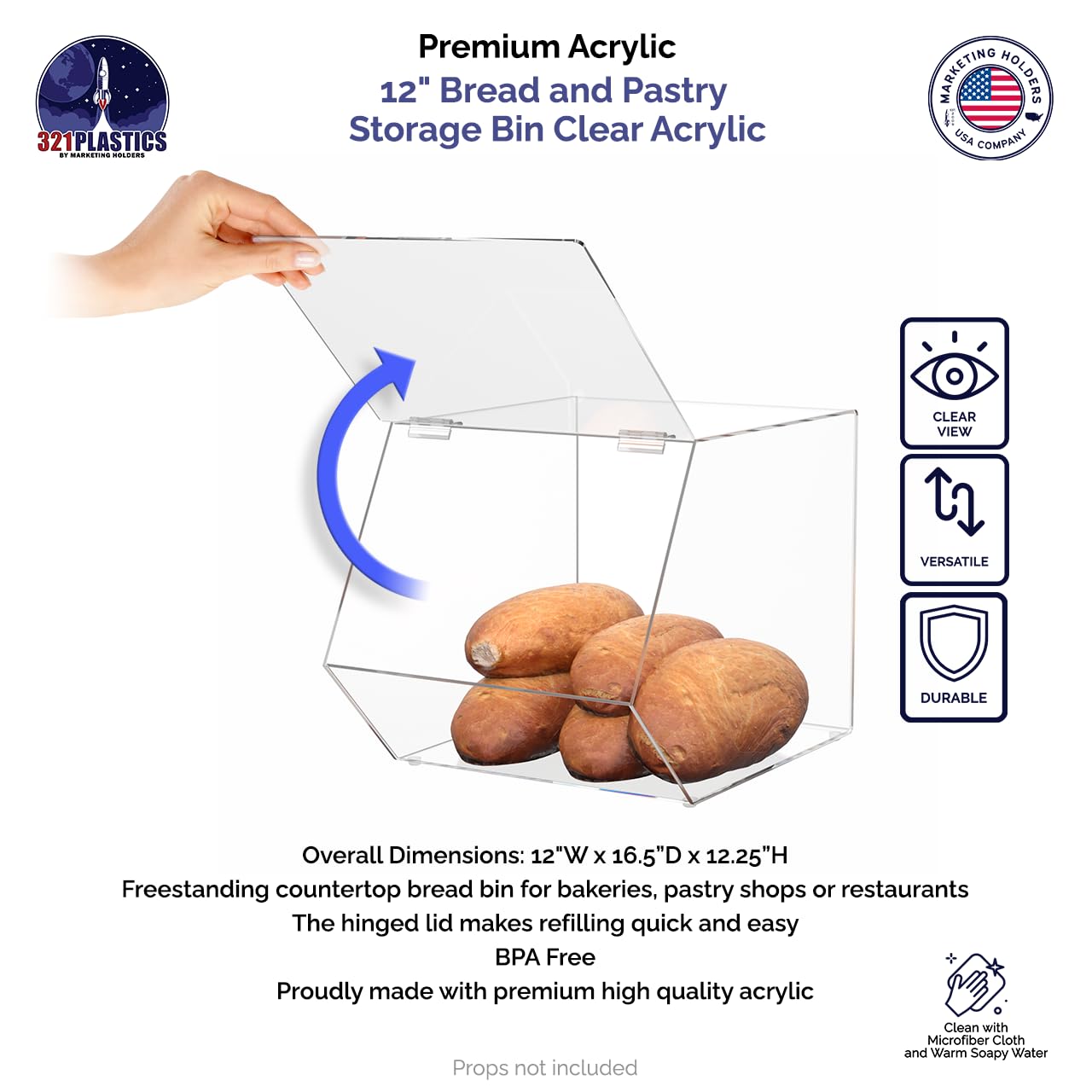 Marketing Holders Large Bread Box for Kitchen Countertop Pantry Organizers and Storage Bread Pastry Bin Dry Food Baked Goods Box 12” x 12” Countertop Storage