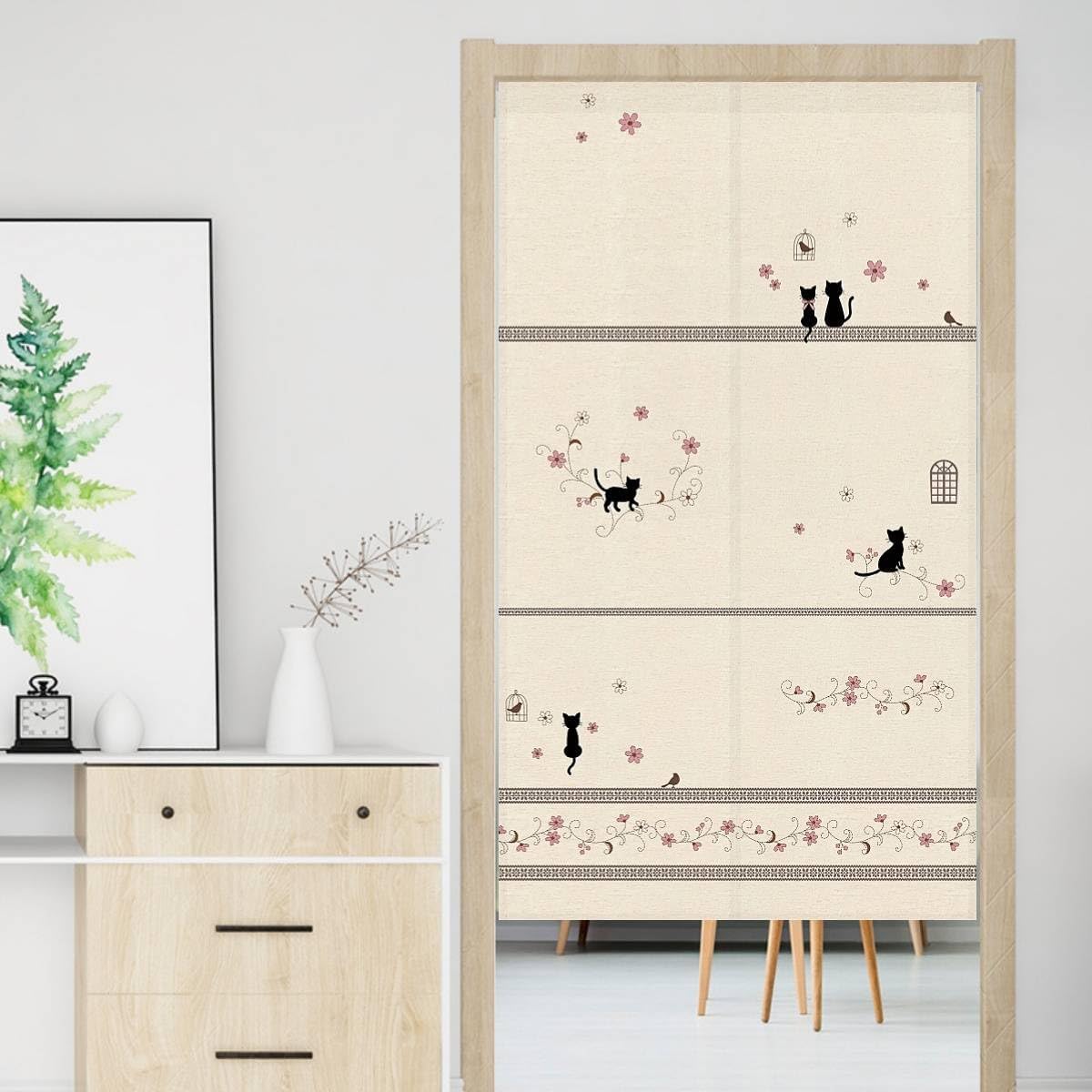 Noren Doorway Curtain Cute Cat Pattern Long Size 67in Japanese Door Curtains Privacy Divider Partition for Bathroom Kitchen Bedroom Door Curtain Home Decor(Black Cat, 33.5" W x 67" L) NR1866
