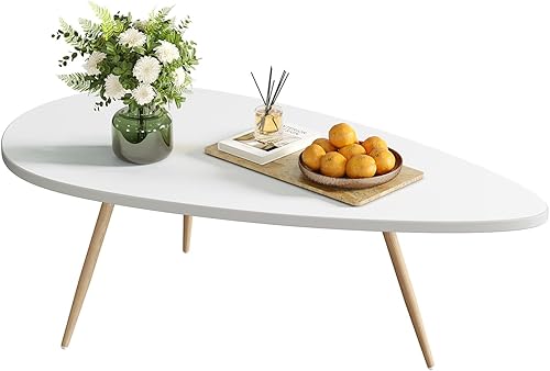 SAYGOER Mesa de centro moderna ovalada blanca para sala de estar, mesa central simple para espacios pequeños, oficina en casa, fácil montaje, 22.2
