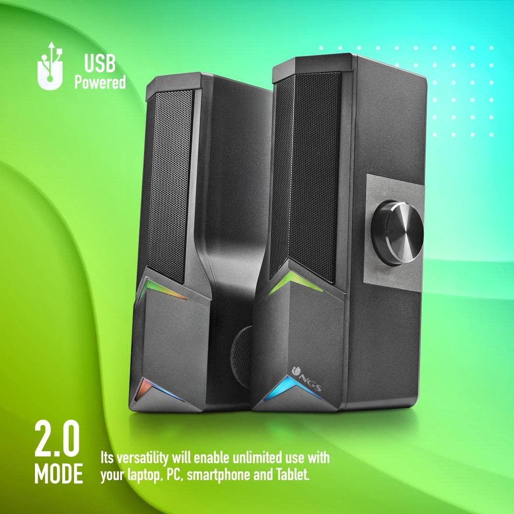 NGS GSX-B1200 - Barra Sonora Rimovible 2.0 Gaming, Potenza in Uscita 12W, Luci RGB, Compatibile con Bluetooth 5.0 + Tecnologia di Ingresso Jack