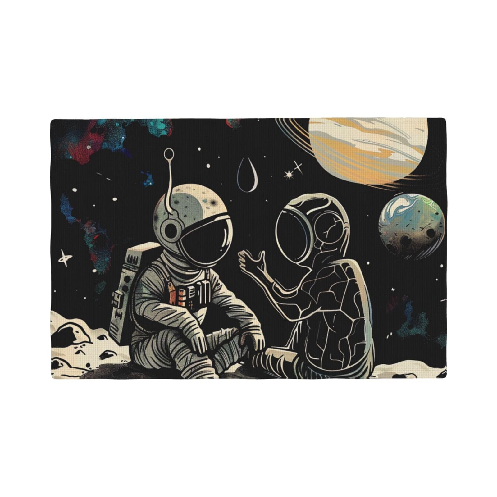 Astronaut And Alien Print Placemats Set, Heat Resistant Washable Placemat 12x18in Table Mats for Party Kitchen Dining Table Decoration Indoor Outdoor, Four Pieces