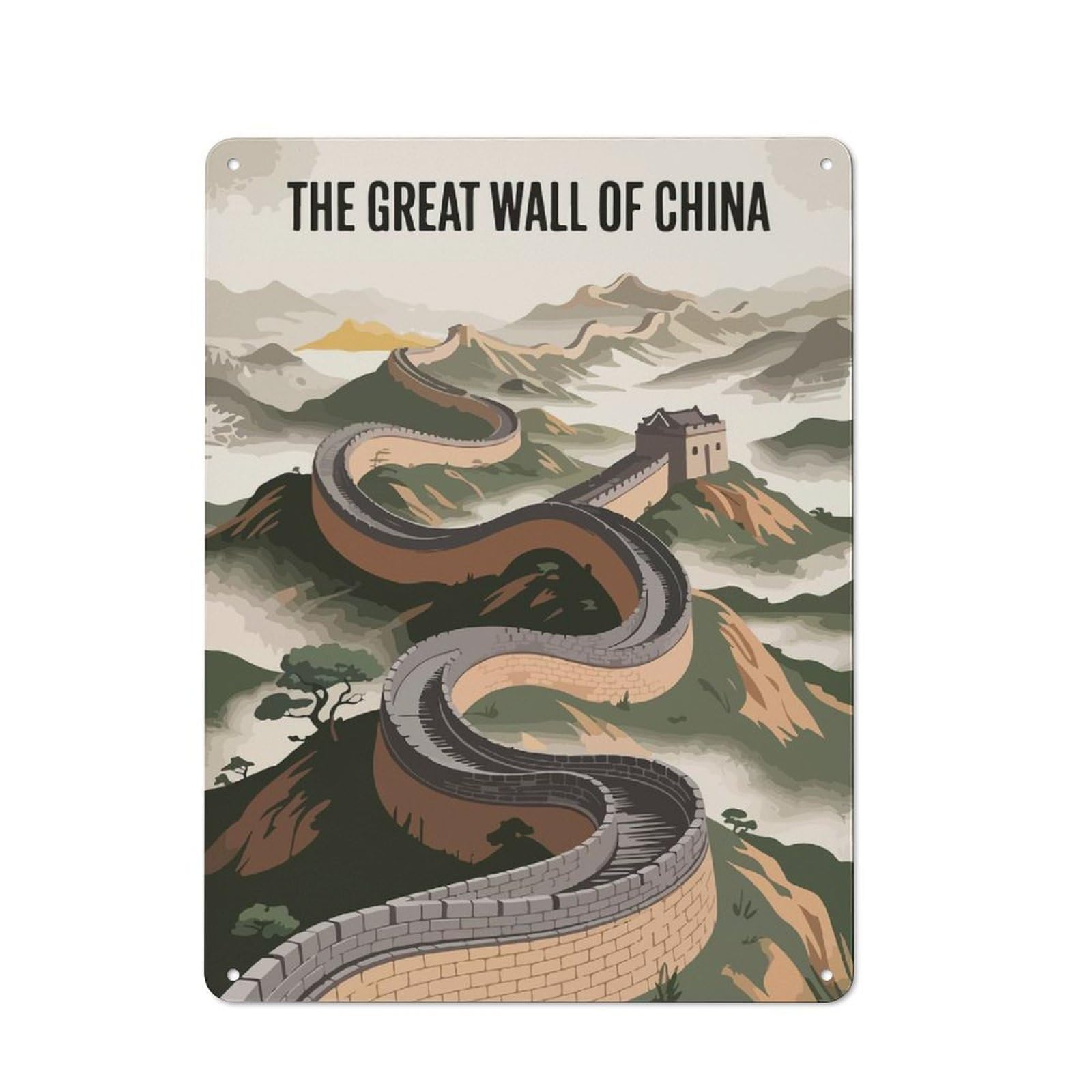 Junmoney The Great Wall Of China Illustration For Garden Room Or Summerhouse, Vintage Tin Sign 40X30cm, For Display In Garden Rooms And Summerhouses
