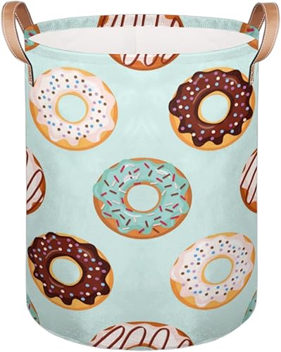 Cesta de lavandería redonda y plegable para guardar juguetes, bolsa de ropa sucia con asa de cuero para dormitorio universitario y familia