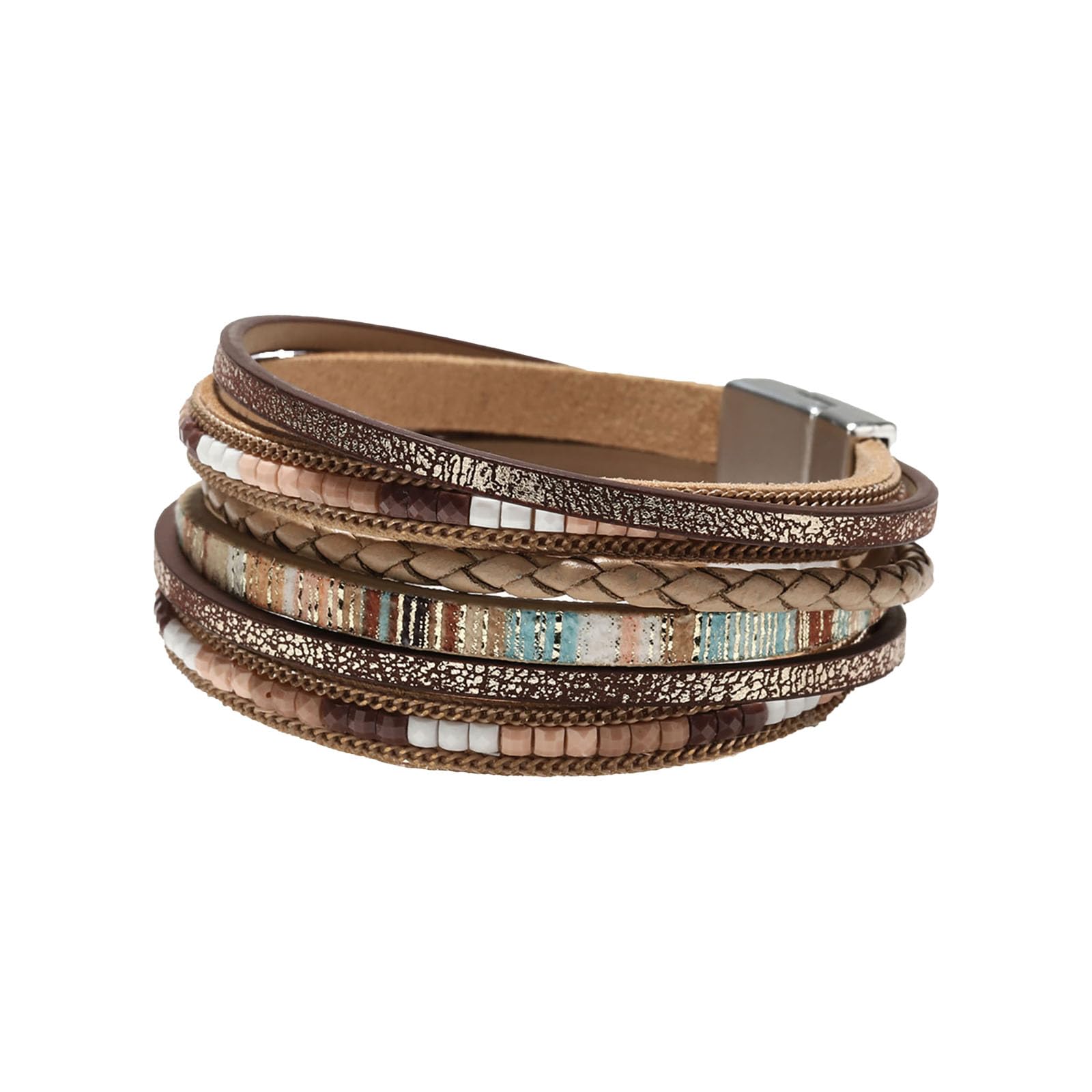 ChoistilyBoho Bracelets for Women Trendy Stackable Leather Bracelets Layered Leather Wrap Bracelets Handmade Braided Cuff Bracelets Set Christmas Gifts 2023