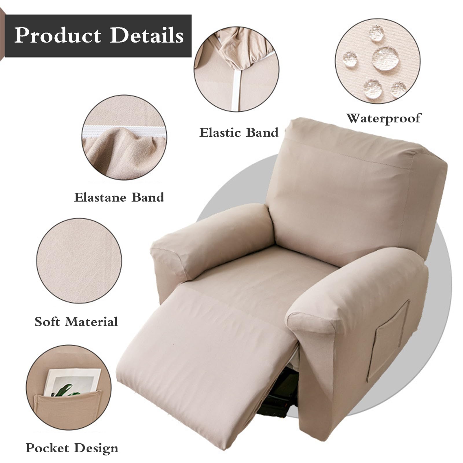 Copripoltrona Relax Reclinabile Universale,Coprisedile Poltrona Impermeabile,Lavabile Antiscivolo Copripoltrona,Copri Poltrona Elettrica,con Tasche,per A Poltrone da Soggiorno