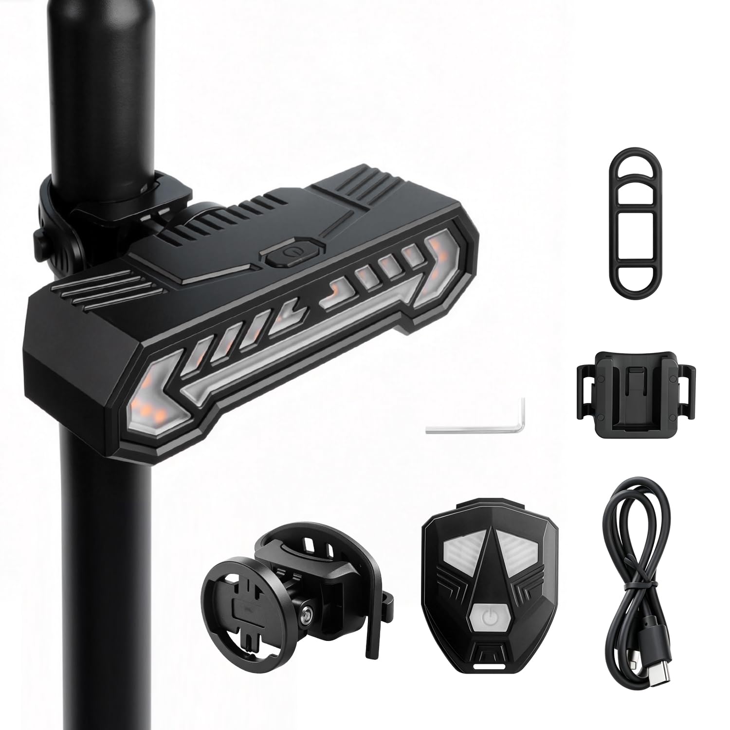 Feu Clignotant arrière pour vélo, feu arrière sans Fil Rechargeable par USB avec télécommande Alerte sonore et Projection virtuelle de la Voie 5 Modes étanche IP65 Signal de sécurité Anti-Collision
