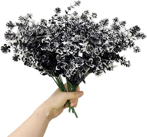 Decoración de tallos de eucalipto de 8 ramas, hojas de eucalipto artificiales, ramas negras sintéticas para centro de mesa de boda, arreglo floral,