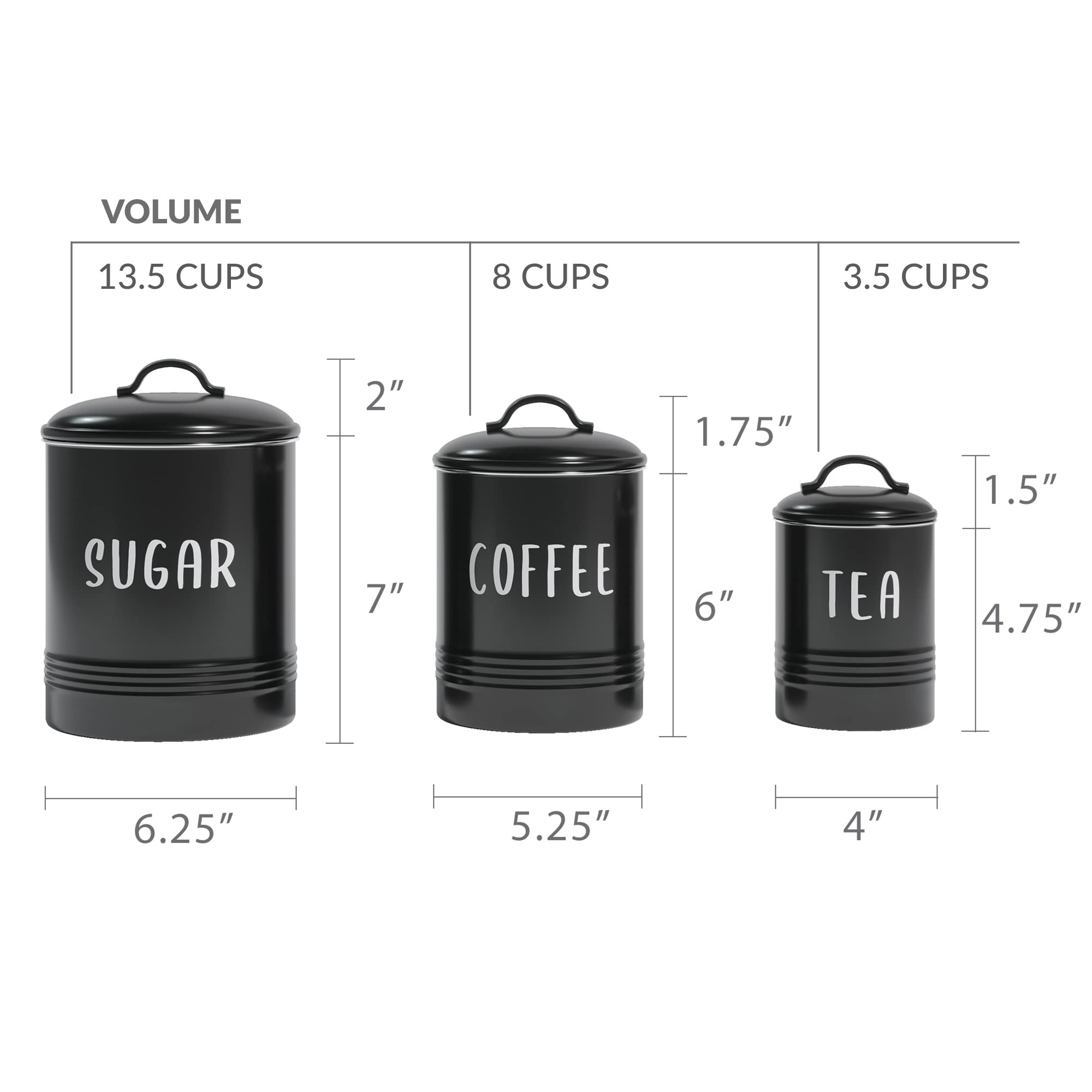 Barnyard Designs Black Canister Sets for Kitchen Counter, Vintage Kitchen Canisters, Country Rustic Farmhouse Decor for the Kitchen, Coffee Tea Sugar Farmhouse Kitchen Decor, Metal, Set of 3