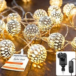 CozyHome Marokkanische LED Lichterkette Innen mit Stecker – 7 Meter & 20 LED in Warm Weiß I Lichterketten Marokkanisch marrokanisch I warmweiß warmweiss für Zimmer Strom Netzstecker fairy lights
