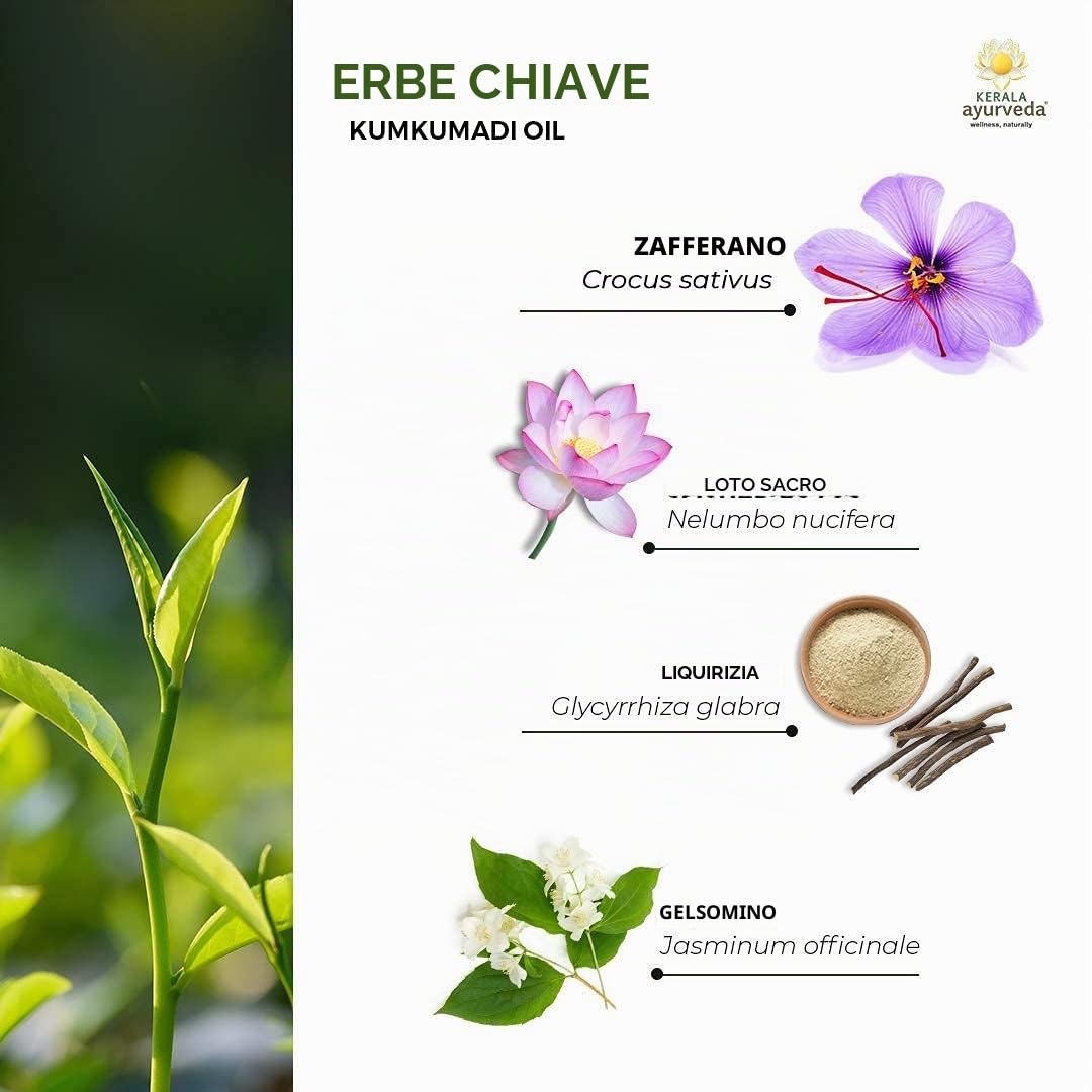 Kerala Ayurveda, Olio Kumkumadi, olio tradizionale per il viso con zafferano, sandalo e manjistha per una pelle sana, per pelli naturalmente luminose e radiose, 30 ml