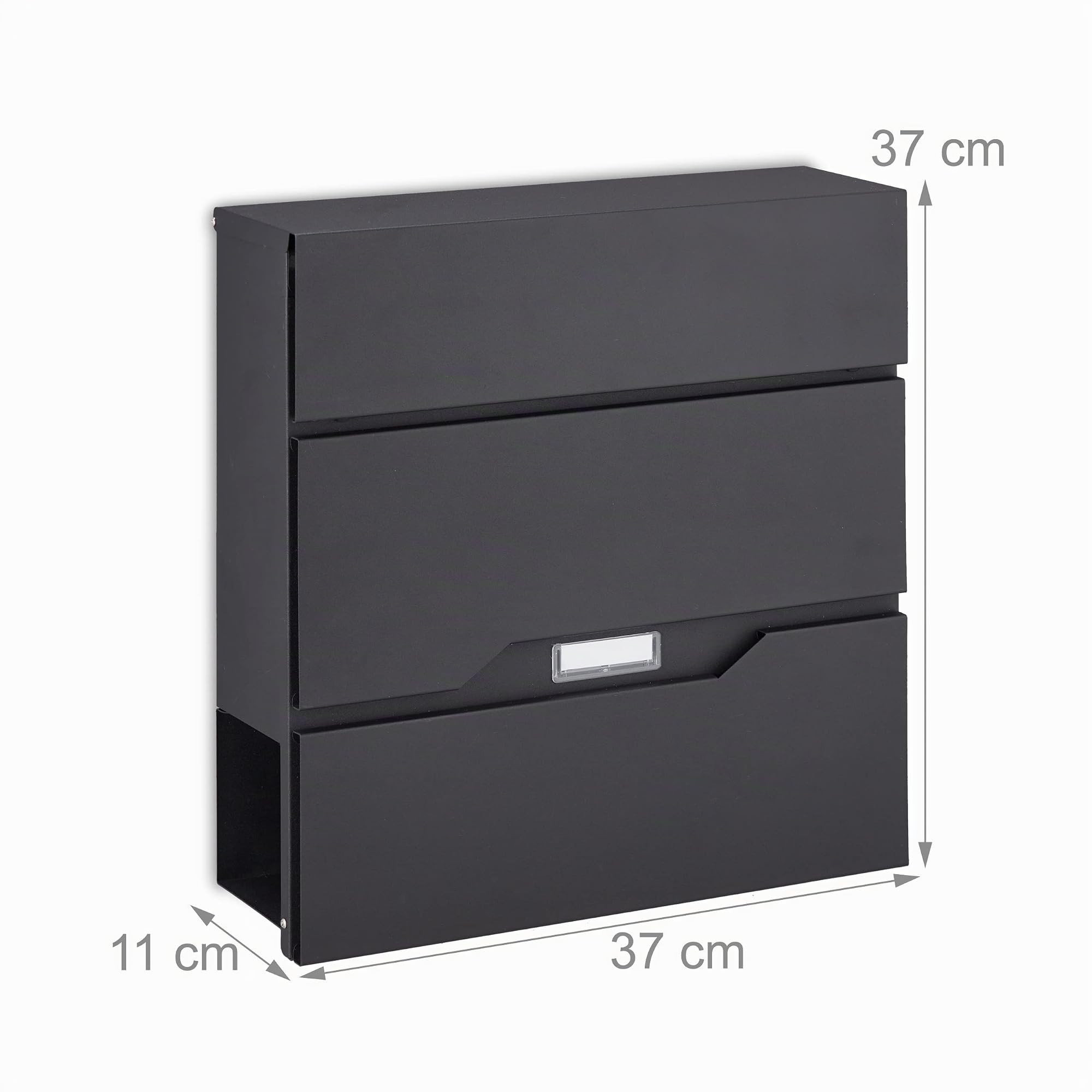 Relaxdays Buzón Exterior, para Pared, Espacio Periódicos y Placa para Nombre, Moderno, 37 x 37 x 11 cm, 2 Llaves, Negro